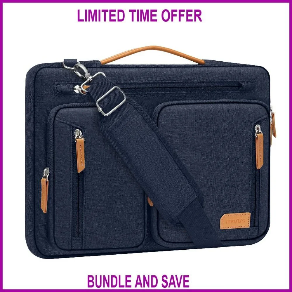 360 Protective Laptop Shoulder Bag Side Open Messenger with 5 Pockets
